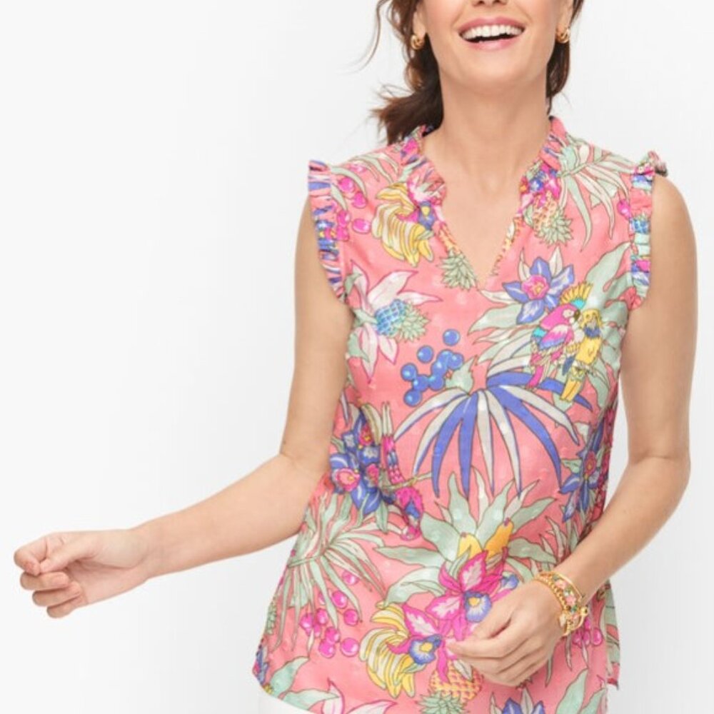 Talbots Ruffle‑Trim Floral Shell – Petite P
